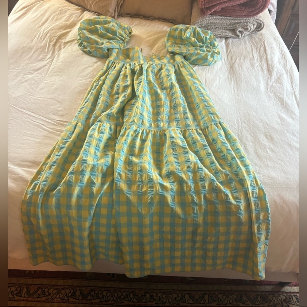 Zara Yellow and Blue puff sleeve Gingham Dress